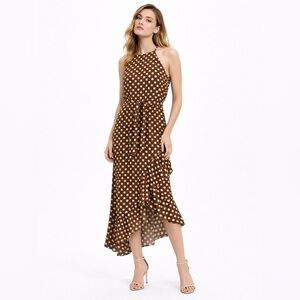 🤎 NWT! Brown White Polka Dot Asymmetrical Dress